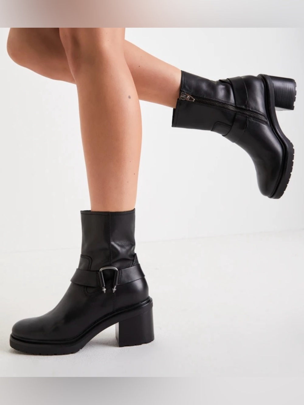 NWT Dolce Vita Black Leather Camros Mid-Calf Buckle Block Heel Boots